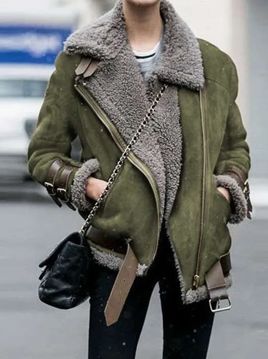 Woman Suede Leather Jacket Casual Thick Warm Lamb Wool Ladies Loose Jacket Vintage Clothes 2021 New Autumn and Winter