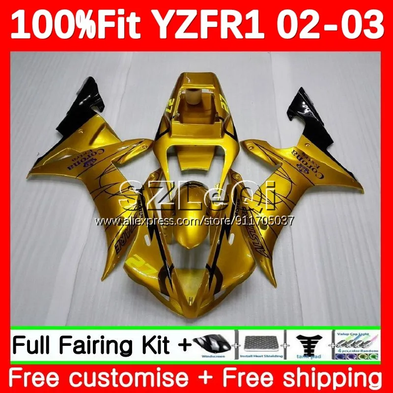 

Золотой черный Инжекционный корпус для YAMAHA YZF-R1 YZF1000 YZF R1 R 1 YZF-1000 YZFR1 02 03 YZF 1000 CC 2002 2003 OEM обтекатель 130LQ.15