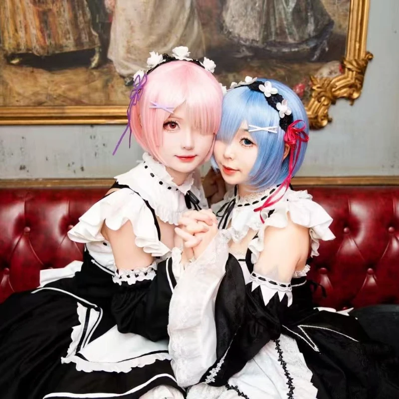 Фото Аниме Ram Rem Косплей Костюм Re Zero Starting Life in Another World Костюм Горничной Лолита Платье Вечерние Ролевые Игры Наряды Карнавал №5