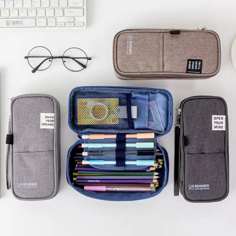 

Multi-layer Multifunctional Kawaii Pencil Case Large Capacity Portable Pencil Bag Canvas Korean Simple Stationery Schoolsupplies
