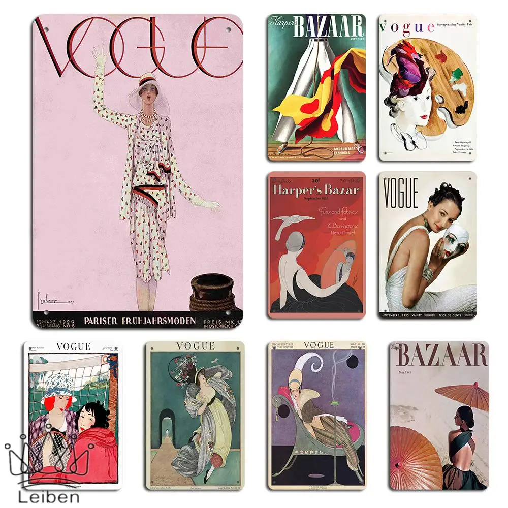 

Fashion Metal Plaque Vogue Magazine Covers Vintage Tin Sign Decorative Plate Home Decor for Bar Club Clothing Store Iron Plate