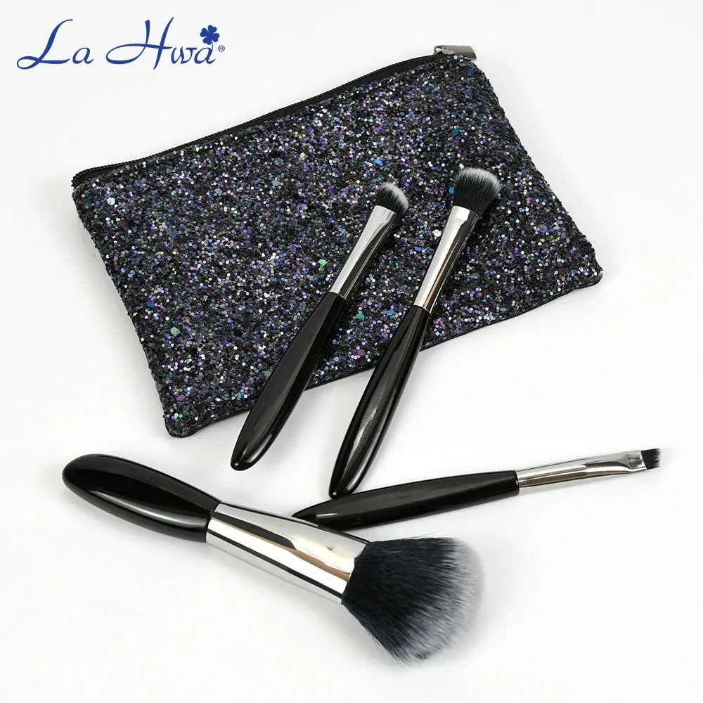 

4pcs Makeup Brushes Set Black Handle Professional High Quality Powder Blush Eyeshadow Eyebrow Brush With Cosmetic Bag StorageBag