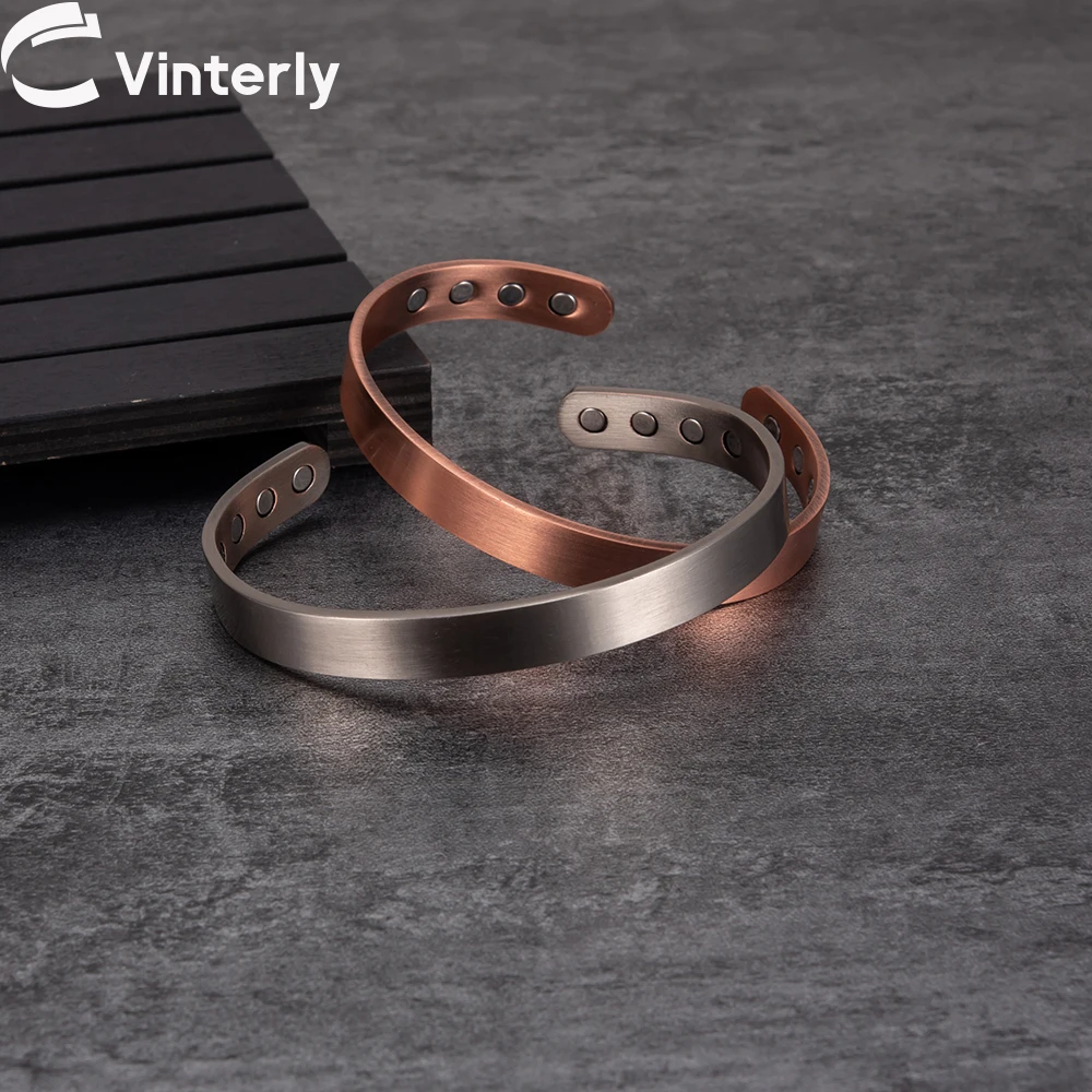 

Pure Copper Bracelet for Men Matte Adjustable Cuff Vintage Magnetic Bracelets Arthritis Pain Relief 9mm Energy Healing Bangles