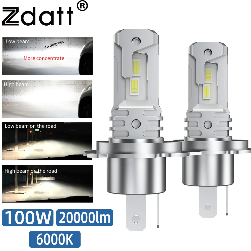 

Zdatt H4 Светодиодная лампочка Мотоцикл 9003 HB2 Светодиодный фонарь 20000lm 6000K Cool Super Bright White для Hi/Lo Beam 3570 CSP LED Chips