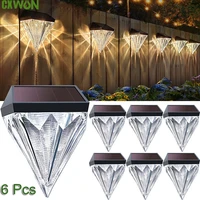 6 pcs solar fence lights outdoor diamond waterproof ip65 garden lighting decor 2022 solar porch led wall lights stair spotlights