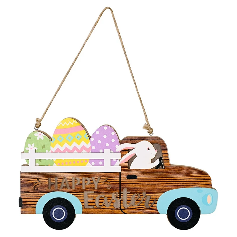 

Easter Bunny Hanging Wooden Sign With Lights Door Hanger Color Eggs For Indoor Outdoor Car Easter Party Decor Supplies