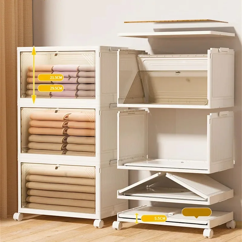 

Stackable Storage Bins With Lids Classification Organizing Box Collapsible Organizer with Wheels Folding Wardrobe Cabinet