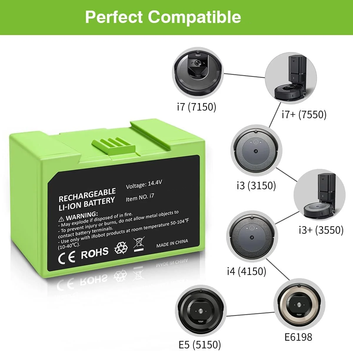 Фото Аккумулятор 14.4V 5Ah для iRobot Roomba i7, серий e и i (i8, i6, i4, i4+, i3, J7, 7150, 7550, e5, e6, e5150, e5152, e6198) для пылесосов №5