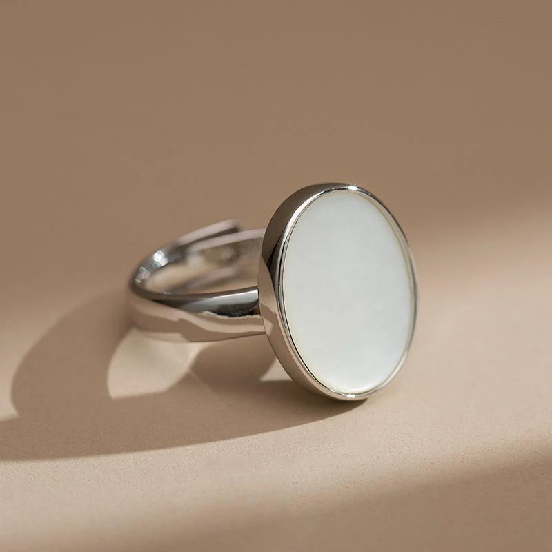 

S925 Silver White Fritillary Ring Female Trendy Cold Fashion All-Matching Gem Ring Index Finger Ring