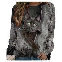 plus size 5xl ladies 3d cartoon cat print t shirt womens o neck long sleeve loose t shirts new spring casual oversized tops 202