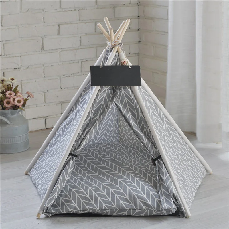 

Pet Tent House Dog Cage Kennel Portable Teepee with Thick Cushion Blackboard Indoor Bed for Puppy Cat Dog Tent Dog House Indoor