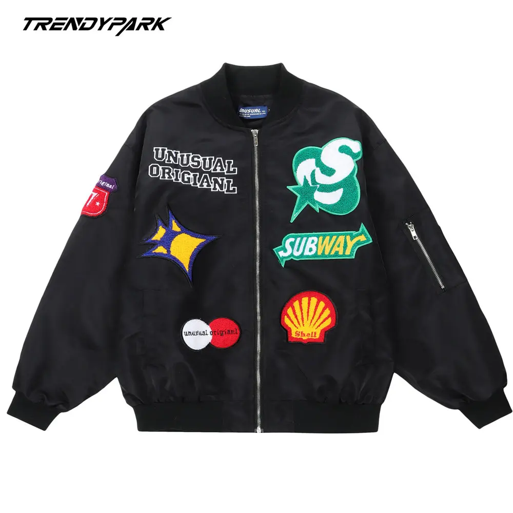 

Men's Varsity Bomber Jackets Embroidery Applique Flocking Patches Oversized Hip Hop Streetwear Casual Baseball Uniform Coats