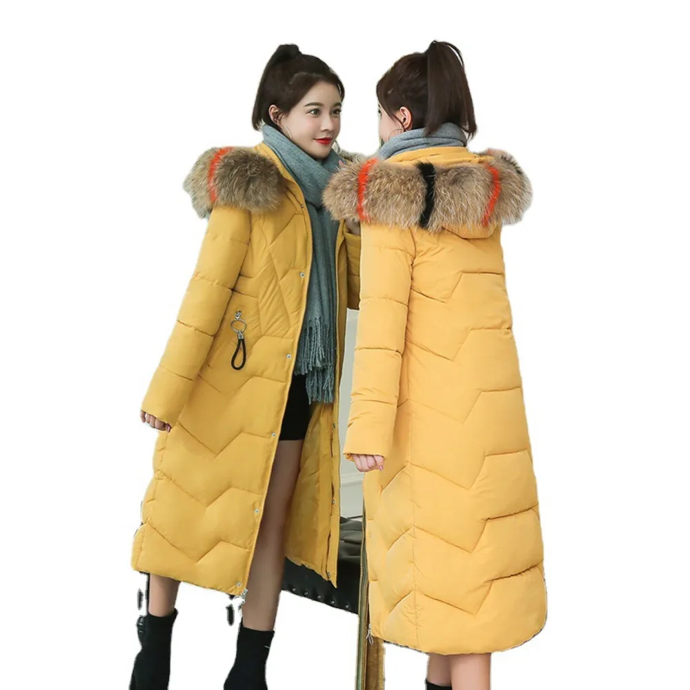 Cotton clothes women 2022 winter new Korean version long large women's coat big wool collar slim thick
