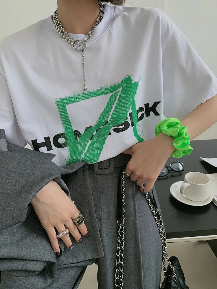 

Футболка женская с круглым вырезом и коротким рукавом, повседневная хлопковая рубашка с буквенным принтом в винтажном стиле, топ свободного покроя в стиле Харадзюку, Офисная уличная одежда, лето