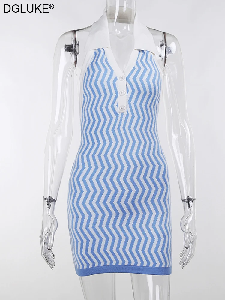 Женское трикотажное мини-платье с лямкой на шее и открытой спиной | Женская