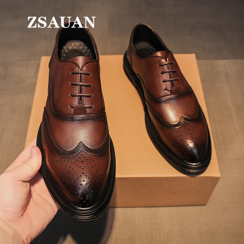 

Оксфорды ZSAUAN мужские деловые, резные туфли, Классические броги, свадебные туфли, новый дизайн, деловая обувь