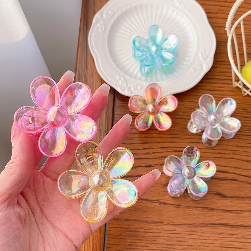 

2023 New Colorful Flower Hair Claw Hairpin Women Girls Fashion Design Korean Sweet Simple Hair Clip Headwear Transparent