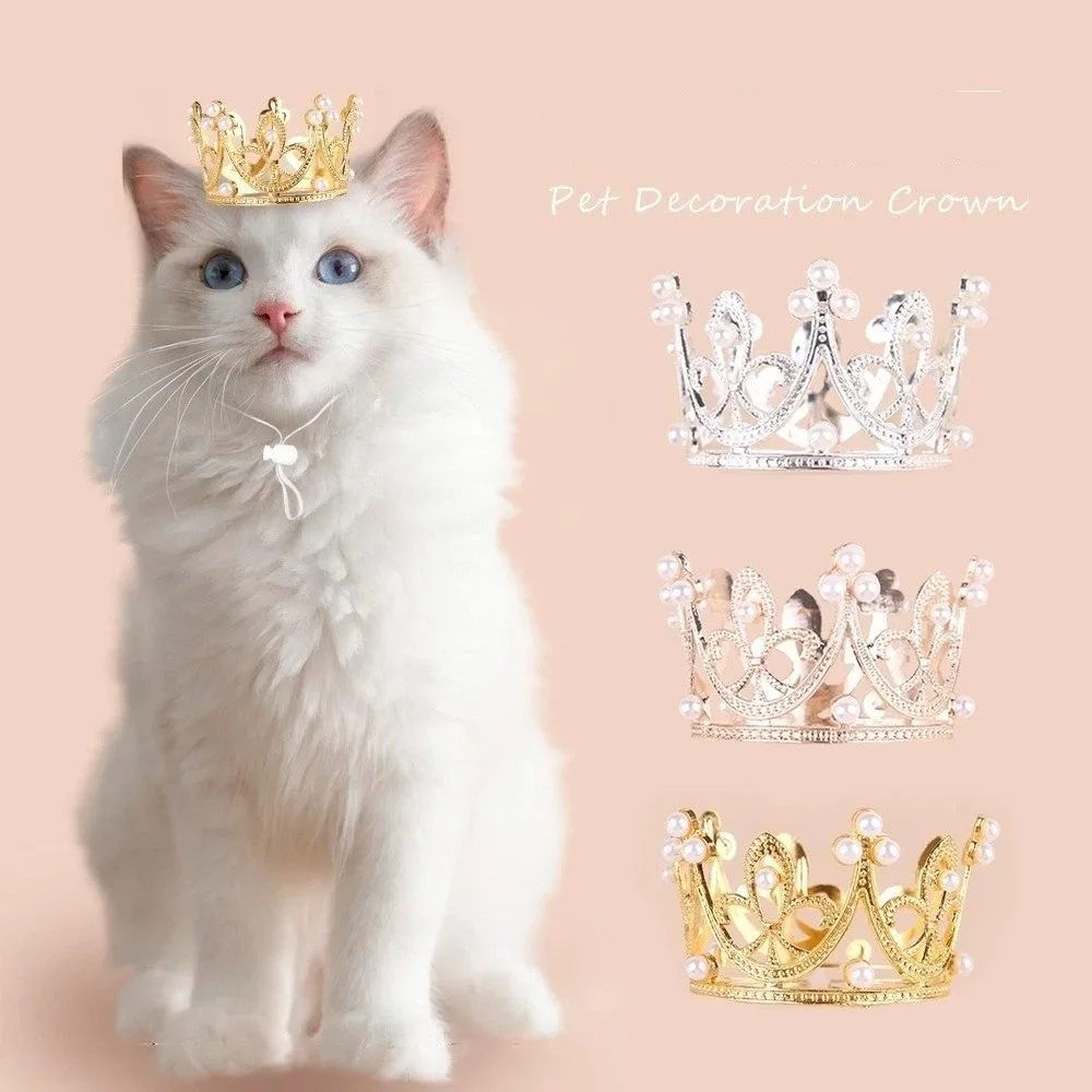 Фото Регулируемая корона для кошек из сплава, блестящая, элегантная, для косплея, праздничных украшений и фотосессий №3