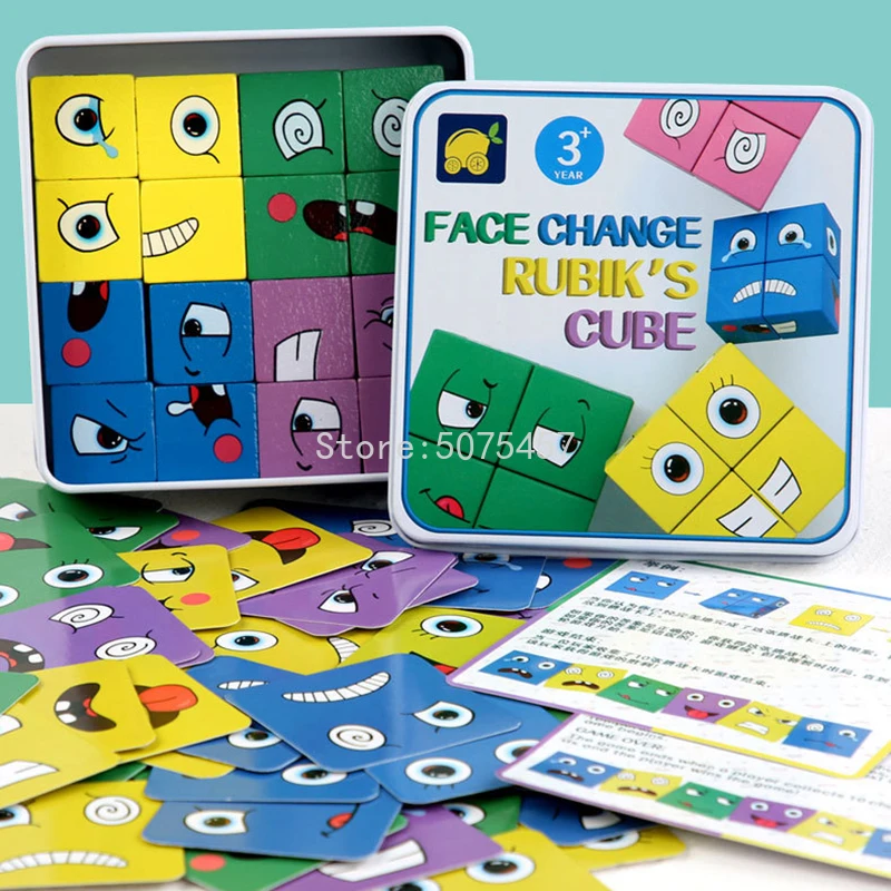 

Children Wooden Expression Blocks Montessori Educational Face Changing Matching Puzzle Thinking logic Games Geometry Jigsaw