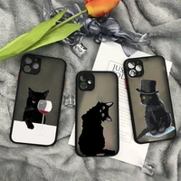 black funny cat cartoon phone case matte transparent for iphone 11 12 13 7 8 plus mini x xs xr pro max cover