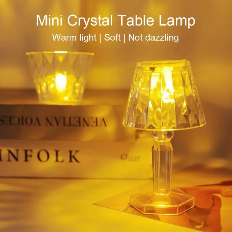 

Mini Crystal Night Light LED Diamond Table Lamp Projetor Acrylic Desk Lamps Battery Powered Warm Lights Atmosphere Light Gifts