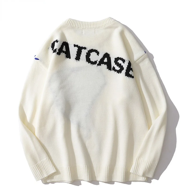 Harajuku Love Pattern Embroidery Knitted Sweater Men Letter Punk Rock Black Red Gothic Vintage Sweater Women Cute Pullover