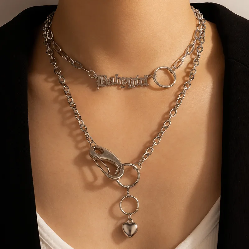 

New 2022 Letter Ring Double Layer Necklace With Heart Lock Multi-layer Choker