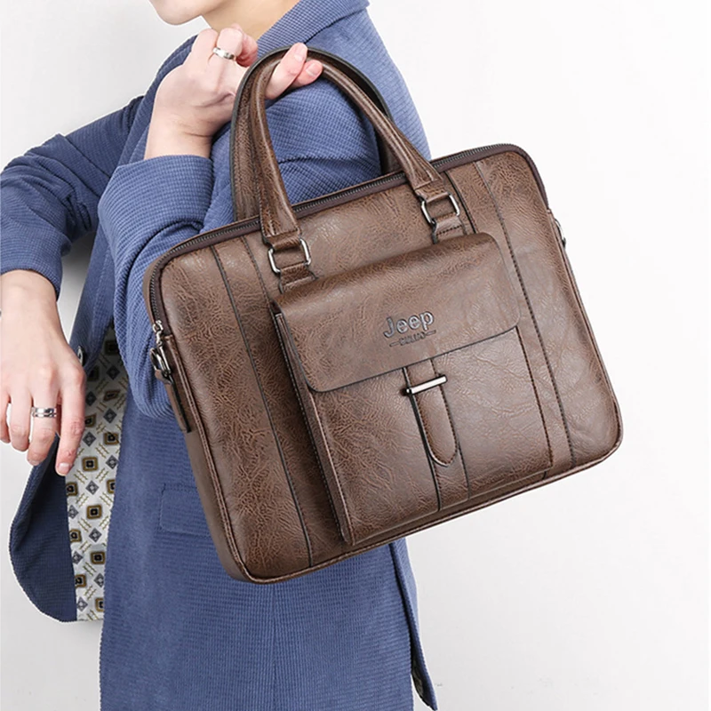 Leather Men'S Briefcase Luggage Handbag Laptop Document Folder Shoulder Luxury Business Messenger Crossbody Side Designer Bag