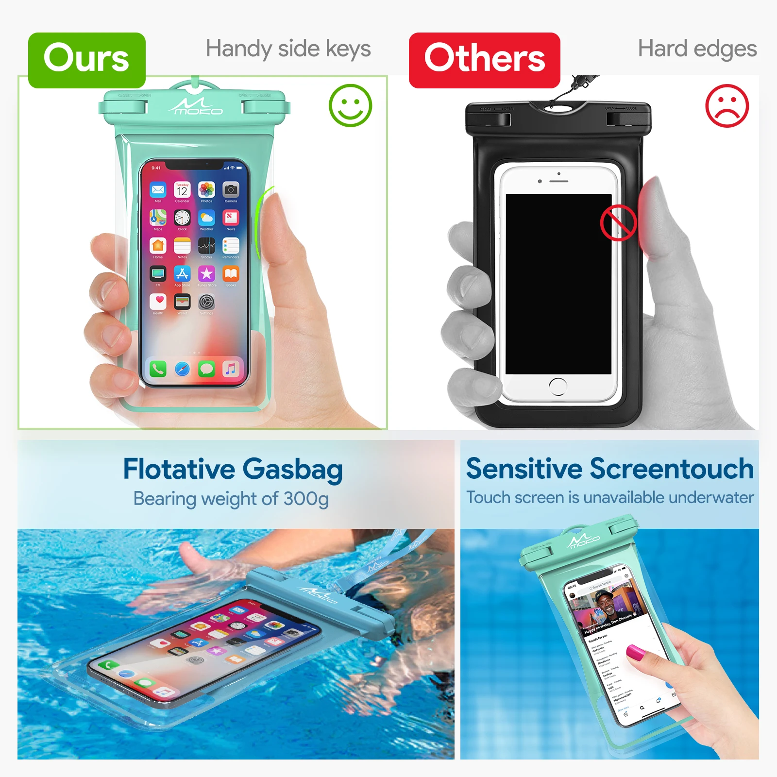 MoKo Waterproof Phone Pouch Holder 2 Pcs Floating Case Dry Bag with Lanyard for iPhone 13/13 Pro Max/12/11 Pro/SE 3, Galaxy S21