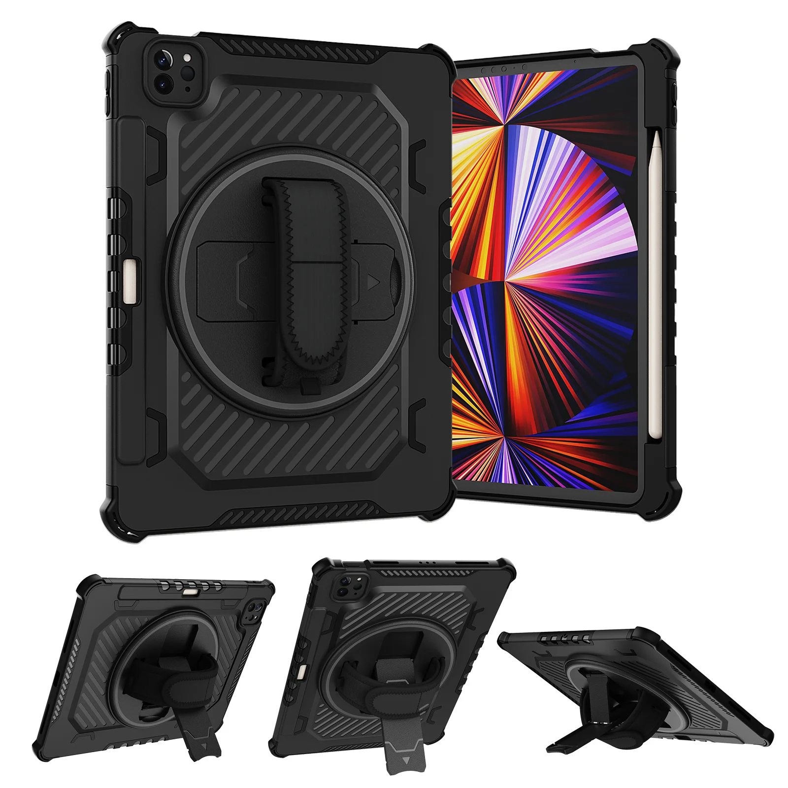 

Military Case For IPad Pro 11 2022 M2 2021 M1 Hard Rugged Kickstand Cover IPad 11 Pro Rotating Hand Strap Case A2435 A2228 A2377