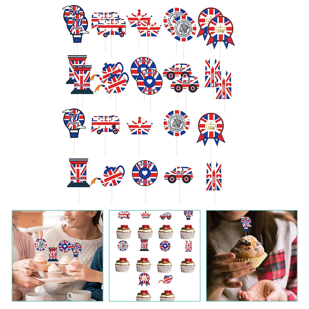 

30pcs Cake Topper British Flag Theme Party Supplies Cupcake Topper Dessert Topper Cake Ornament Cake Decoration for Party