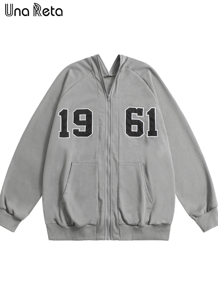 

Una Reta Vintage Zipper Sweatshirt Streetwear Autumn Winter Men's Clothing Hip Hop V Neck Oversized Coat Harajuku Sweatshirts