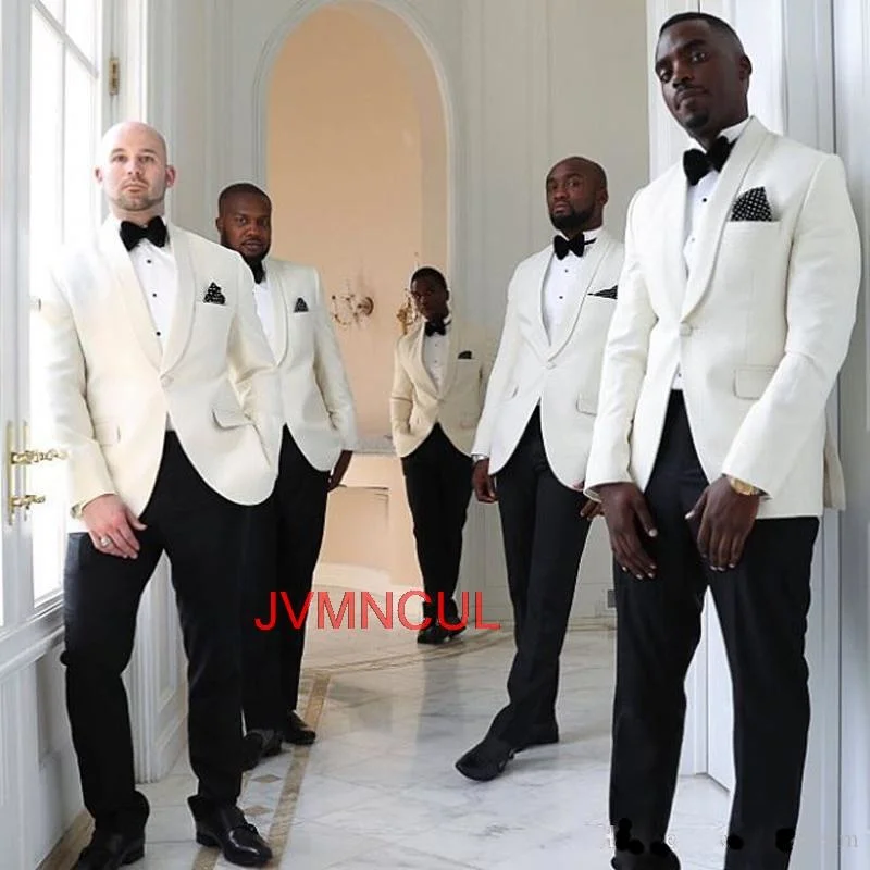 

High Quality Two Pieces Mens Suits Slim Fit Wedding Grooms Tuxedos Shawl Lapel Formal Best Man Suit (Jacket+Pants+Bow Tie