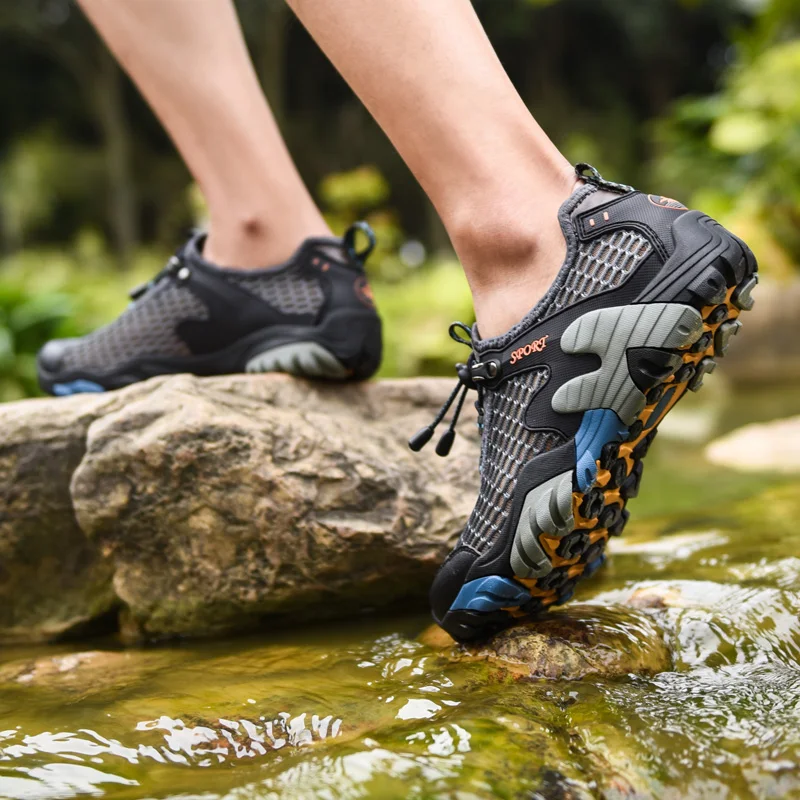 2022 Summer Outdoor Hiking Shoes Men Mesh Trekking Climbing Shoes Elastic Band Male Sneakers Casual Sport Mountaineering Shoes