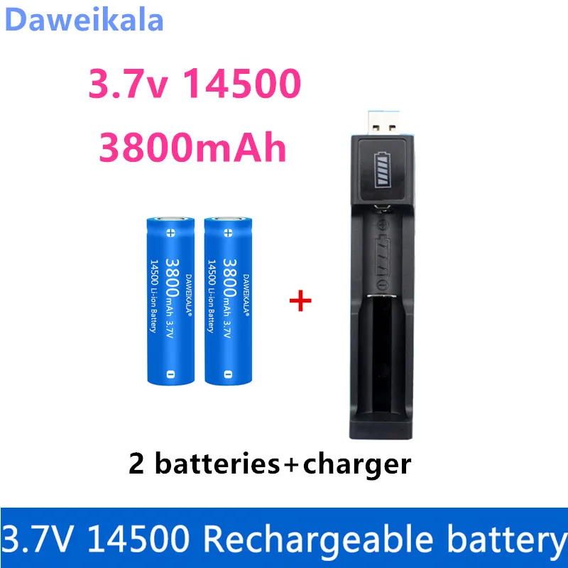 

2022 New 14500 Li-ion battery 3.7V 3800mah rechargeable battery for flashlight LED flashlight toys + free delivery + Charger