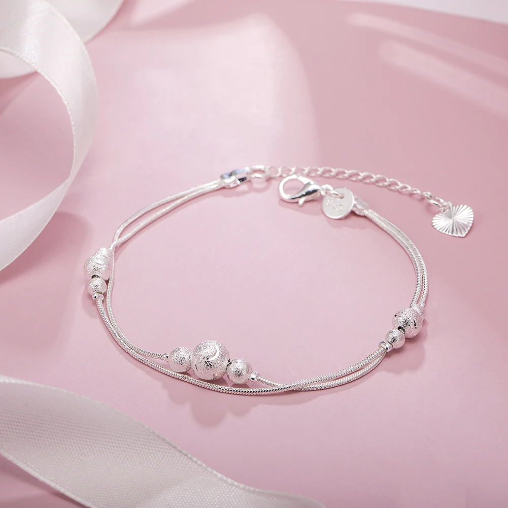 

hot 925 Sterling Silver Geometry beads Chain Bracelet for Women Men Fashion Wedding Fine Jewelry Christmas GiftS