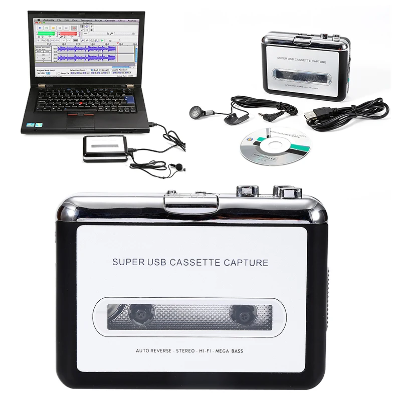 

USB Cassette Converter Cassette Tape to MP3/WAV Digital Audio Music Player Rechargable Cassette Recorders & Players coverters