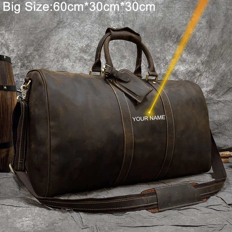 Luufan Genuine Leather Travel Bag For Men Vintage Cow Leather Carry On Luggage Bag Male Weekend Travel Duffle Big Shoulder Bags
