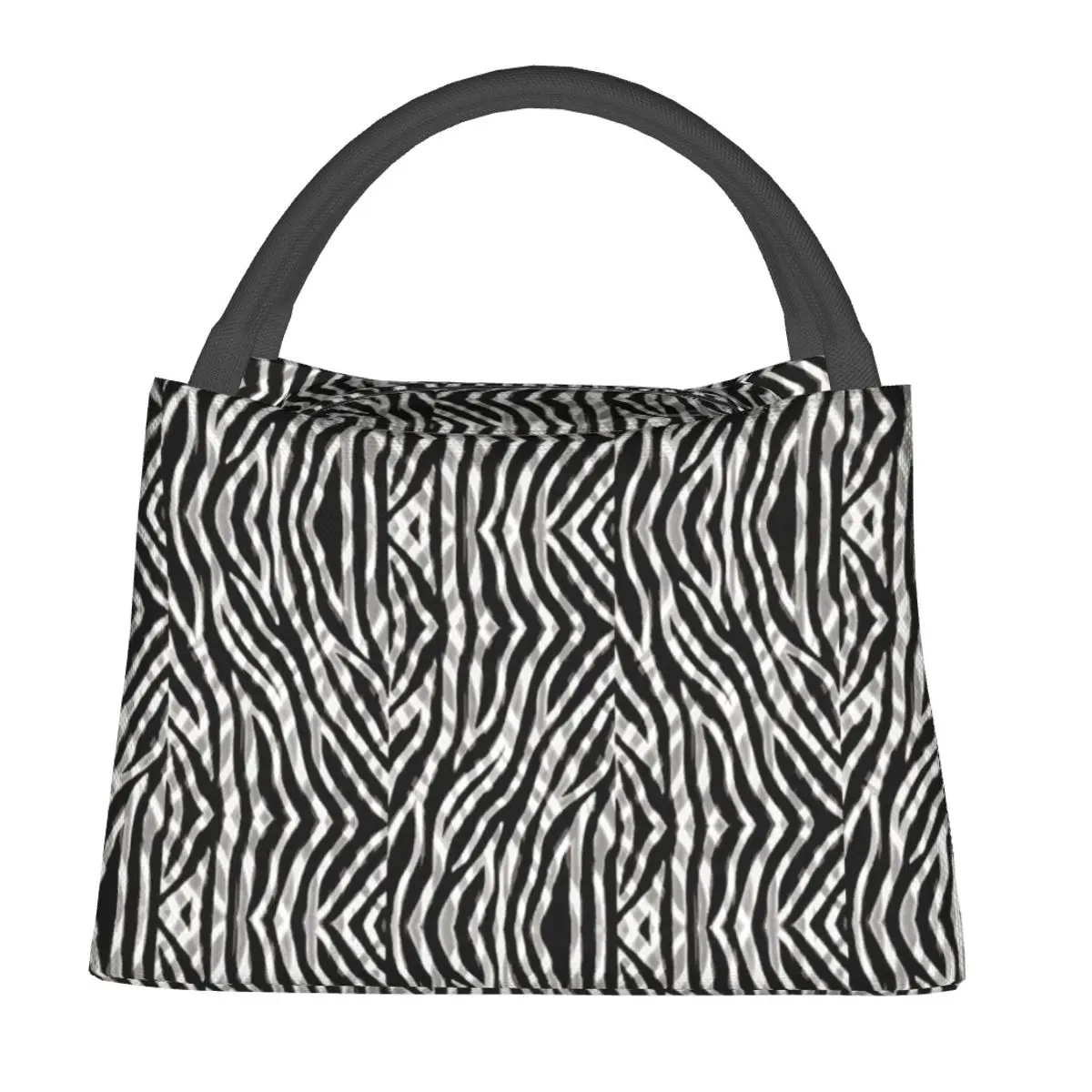 

Tribal Zebra Lunch Bag Black White Stripes Leisure Lunch Box For Adult Travel Portable Cooler Bag Graphic Thermal Tote Handbags