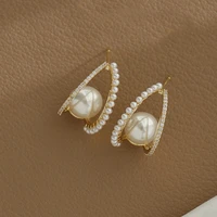 korea new fashion gold plated geometric crystal stud earrings women elegant cute pearl earrings jewelry wholesale 2022 new