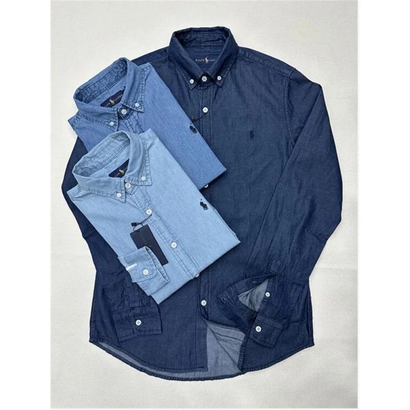 

2023 Spring and Autumn Leisure Men's Polo Denim Shirt Slim-Fit Cotton Youth Paul Men's Long-Sleeved Shirt