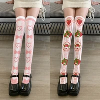 3d printing sexy women long socks strawberry bow sweet kawaii cute loli thigh stockings harajuku fashion compression nylon socks