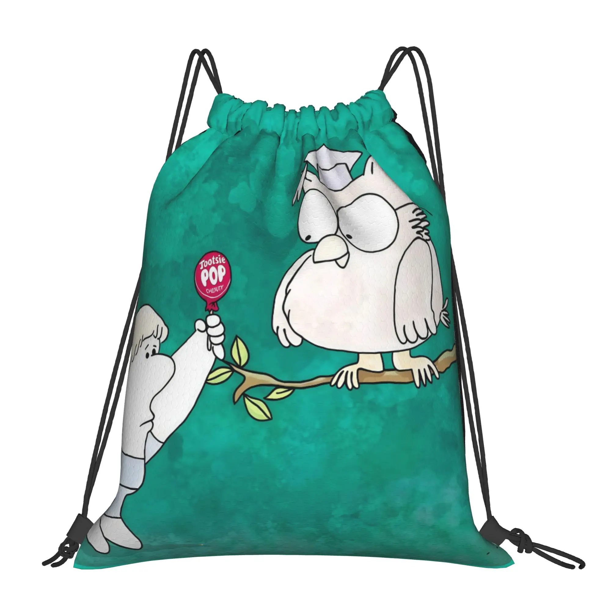 Фото Спортивные рюкзаки-мешки на шнурке с мультяшными персонажами Tootsie Pops Owl & Kid Tree Branch для занятий спортом и активного отдыха №1