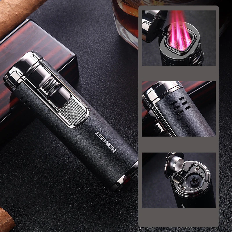 honest turbo metal blue four flame cigarette butane gas lighter smoking accessories windproof cigar lighters gadgets for men free global shipping