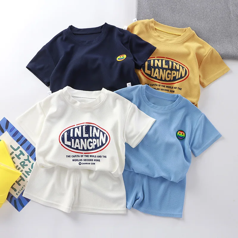 9M-7Yrs Summer Korea Baby Boys Suit Letter Printed Badge Tees T Shirts+Loose Shorts Girls 2Pcs Casul Infant Sets Toddler Clothes