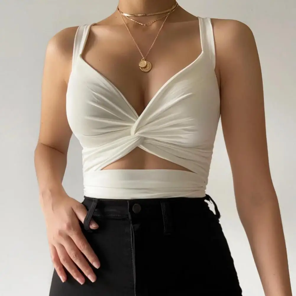 

Fashion Vest Slim Streetwear Solid Color Backless Sleeveless Bandage Vest Women Vest Strappy Blouse