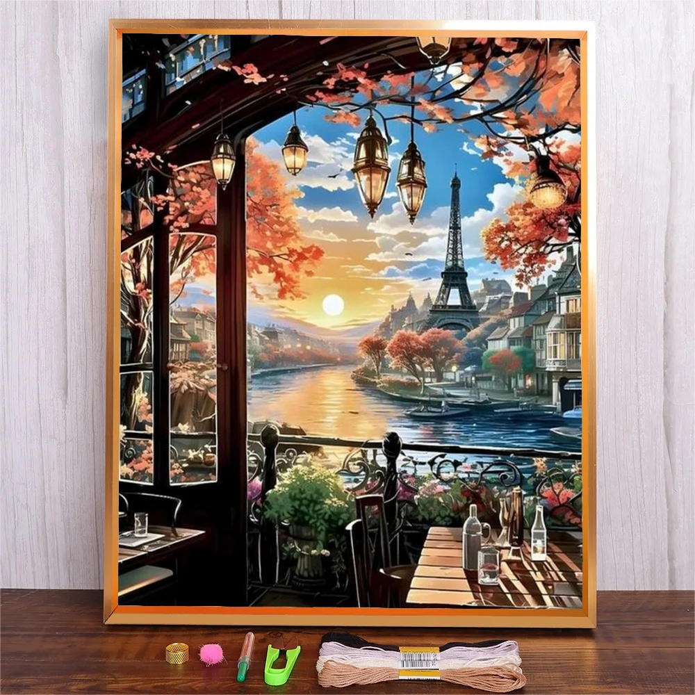 Набор для вышивки крестиком с пейзажем заката башня пейзаж дизайн 14ct 11ct холст