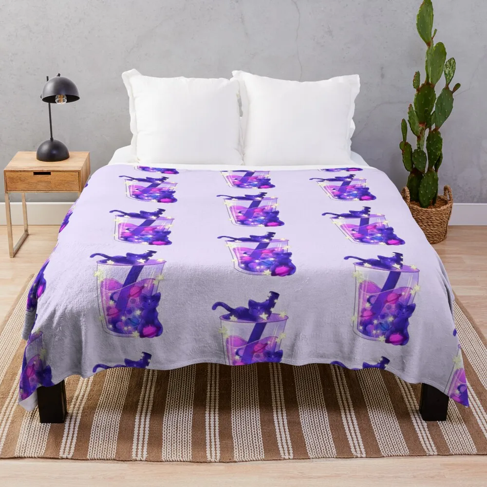 Чайное одеяло с фиолетовыми галактическими кошками Boba красивые одеяла спальный