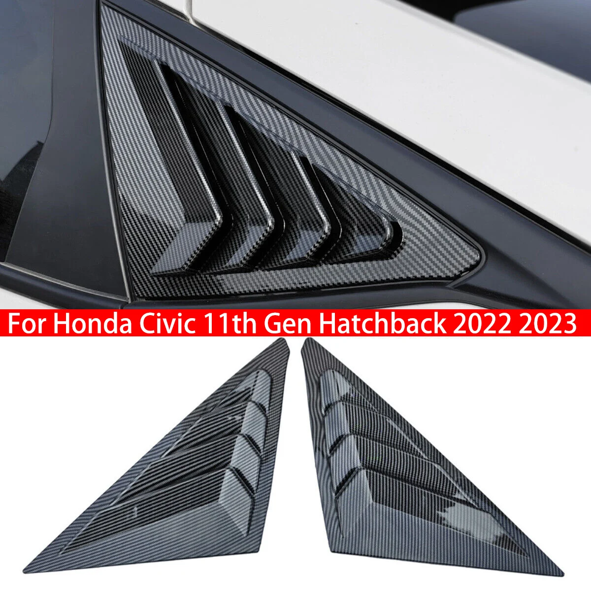 

For Honda Civic 11th Gen Hatchback 2022 2023 Car Rear Louver Window Side Shutter Cover Trim Sticker Vent Scoop ABS Carbon Fiber