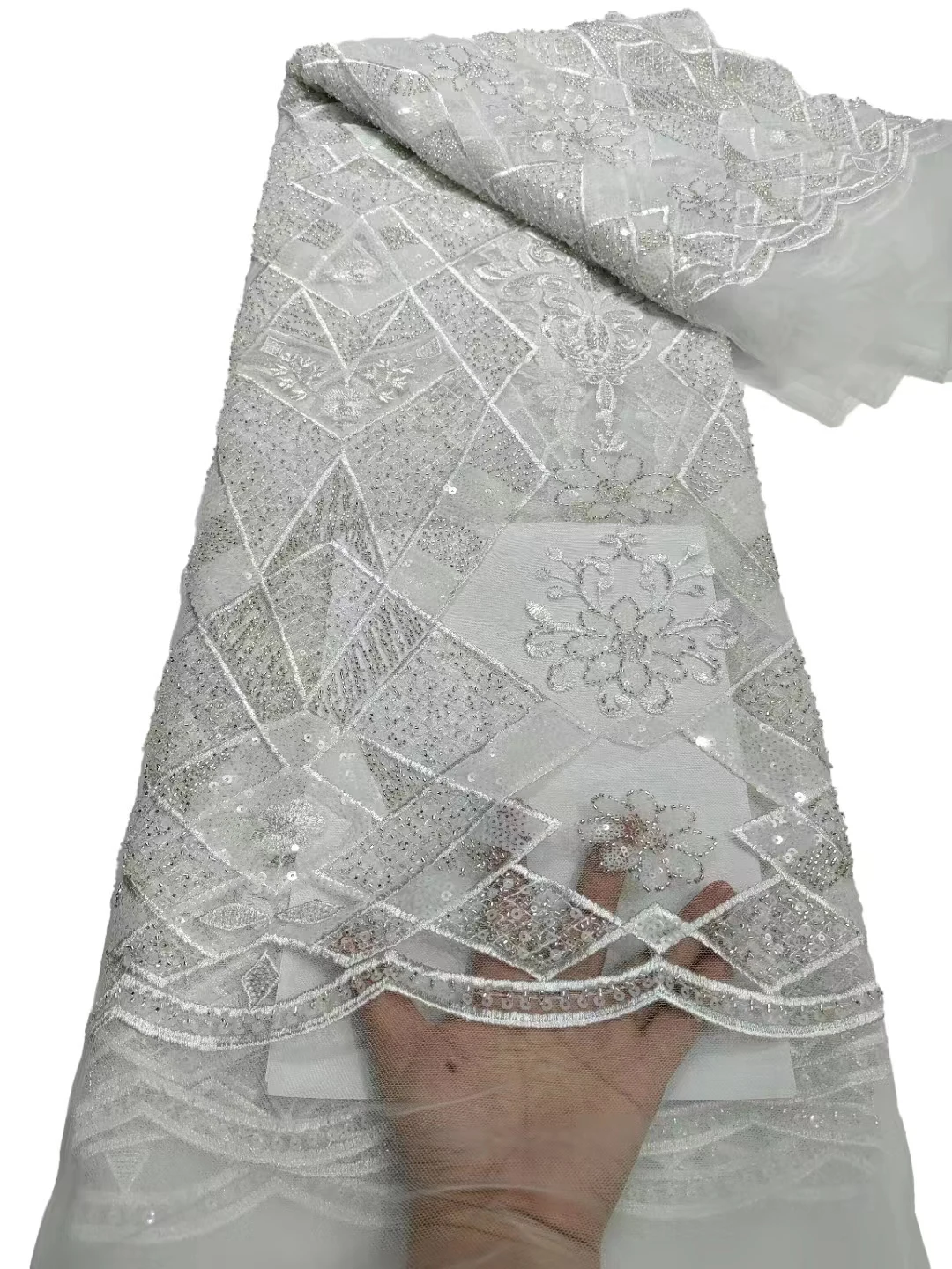 Новая сетчатая вышитая ткань с бусинами и блестками африканская кружевная